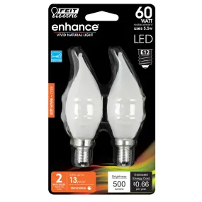 2-Pack 60W Flame Tip Frost Enhance LED Light Bulbs BPCFF609