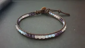 4mm Amethyst Moonstone Rose Quartz Woven Brown Leather Bracelet Anklet