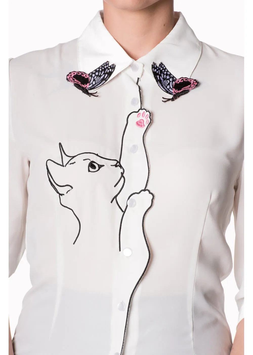 Banned Snow Bird Cat Blouse White