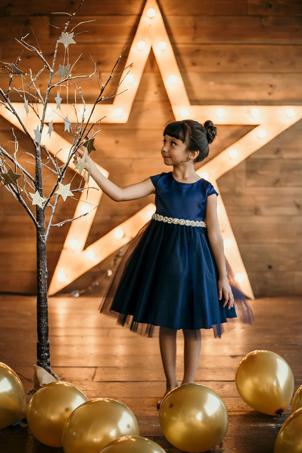 Capped Sleeve Satin & Tulle Plus Size Dress with Diamond Shaped Rhinestone Trim