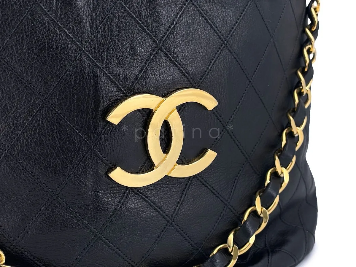 Chanel Black Calfskin Vintage Oversized CC Bucket Bag 24k GHW