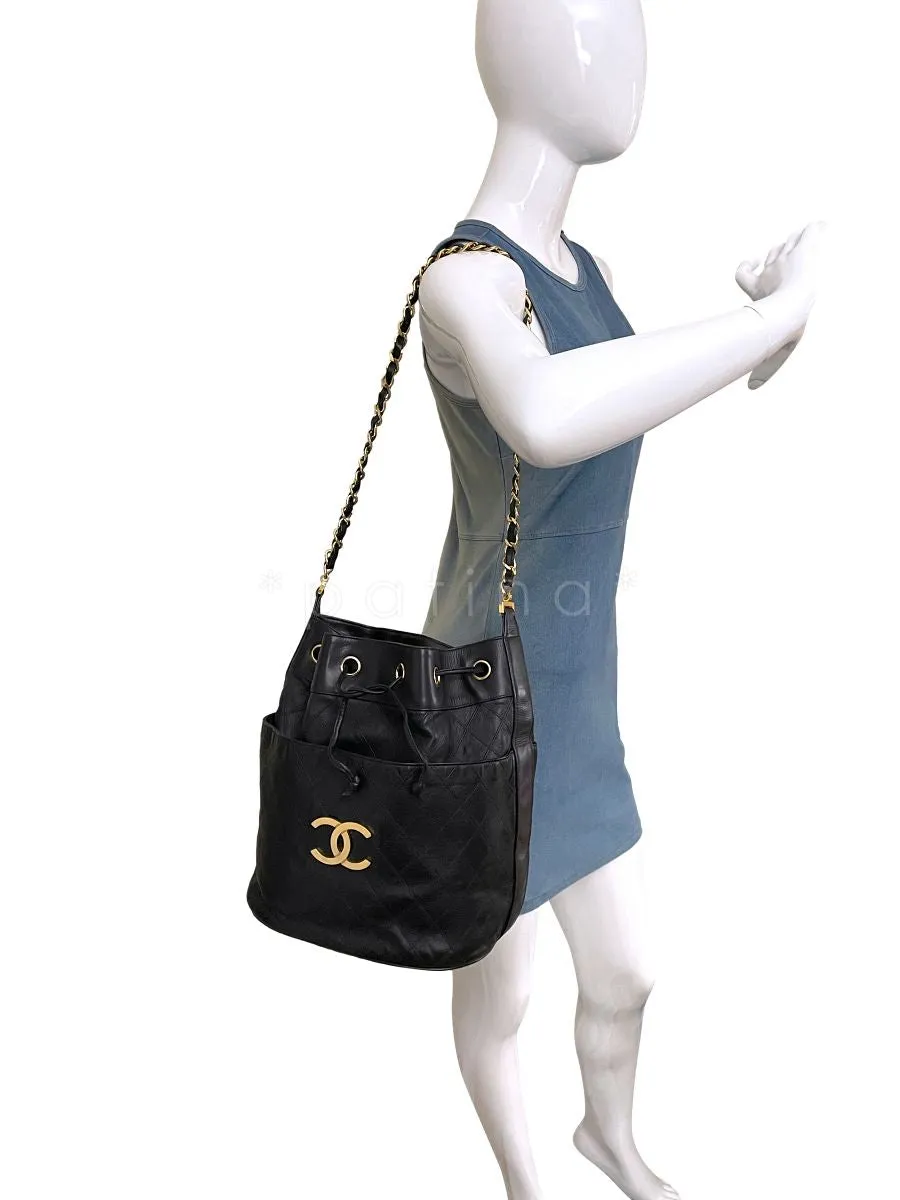 Chanel Black Calfskin Vintage Oversized CC Bucket Bag 24k GHW