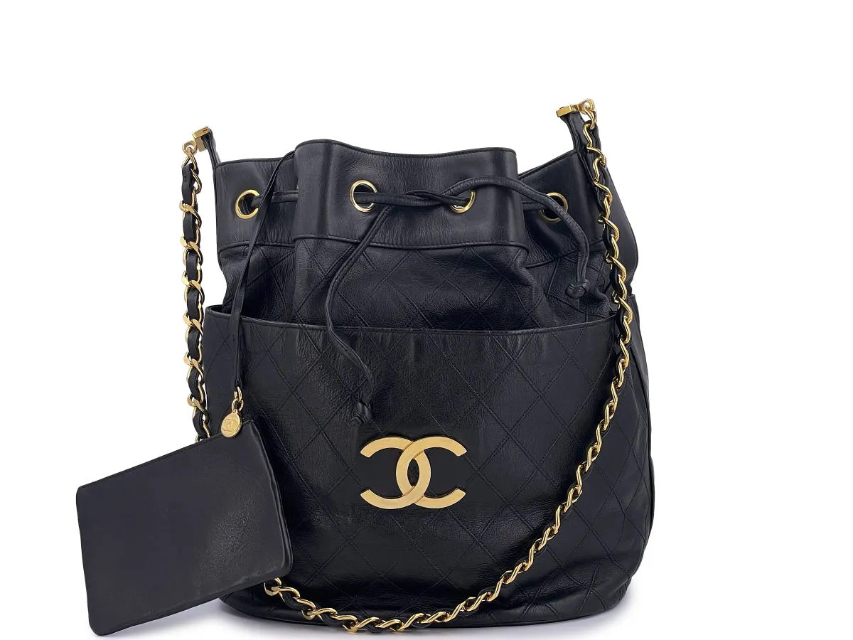 Chanel Black Calfskin Vintage Oversized CC Bucket Bag 24k GHW