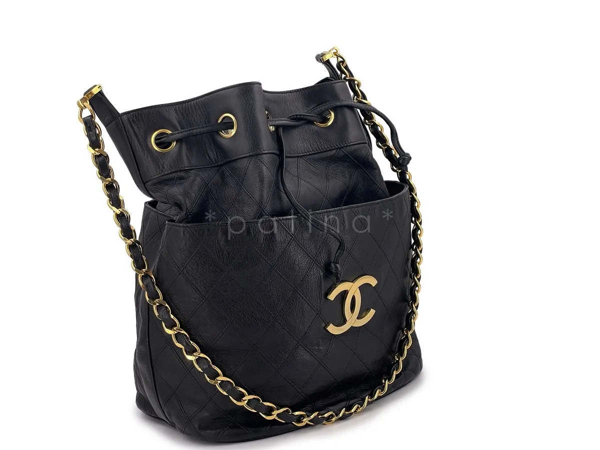 Chanel Black Calfskin Vintage Oversized CC Bucket Bag 24k GHW