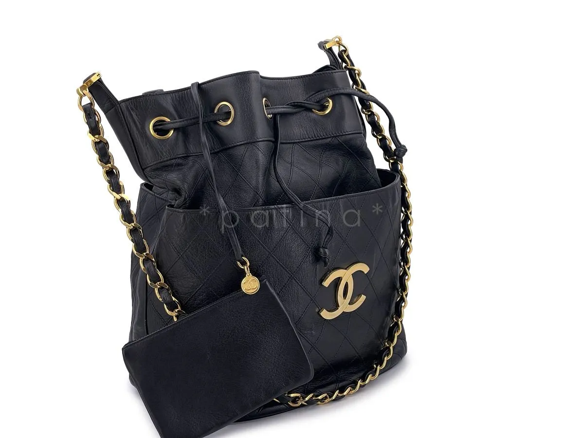 Chanel Black Calfskin Vintage Oversized CC Bucket Bag 24k GHW