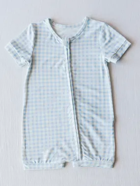 Cloud Shorty Layette - Sky Blue Check