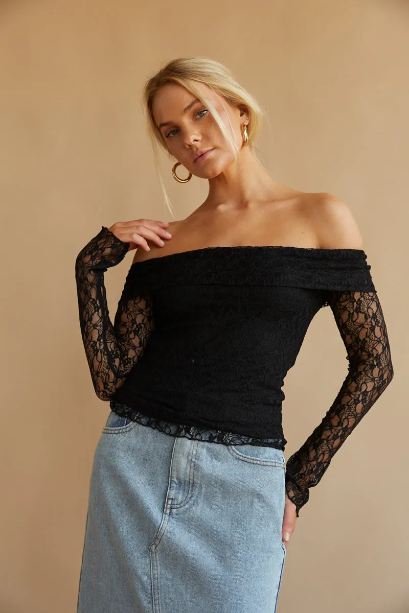 Collette Off The Shoulder Lace Long Sleeve Top