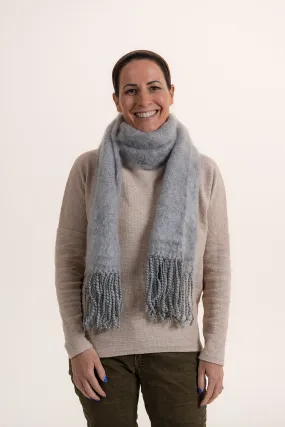 Fluffy Mohair Scarf with Tassels - Light Grey