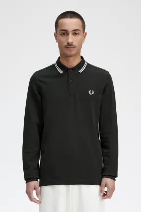 Fred Perry Long Sleeve Polo Night Green / Snow White / Snow White