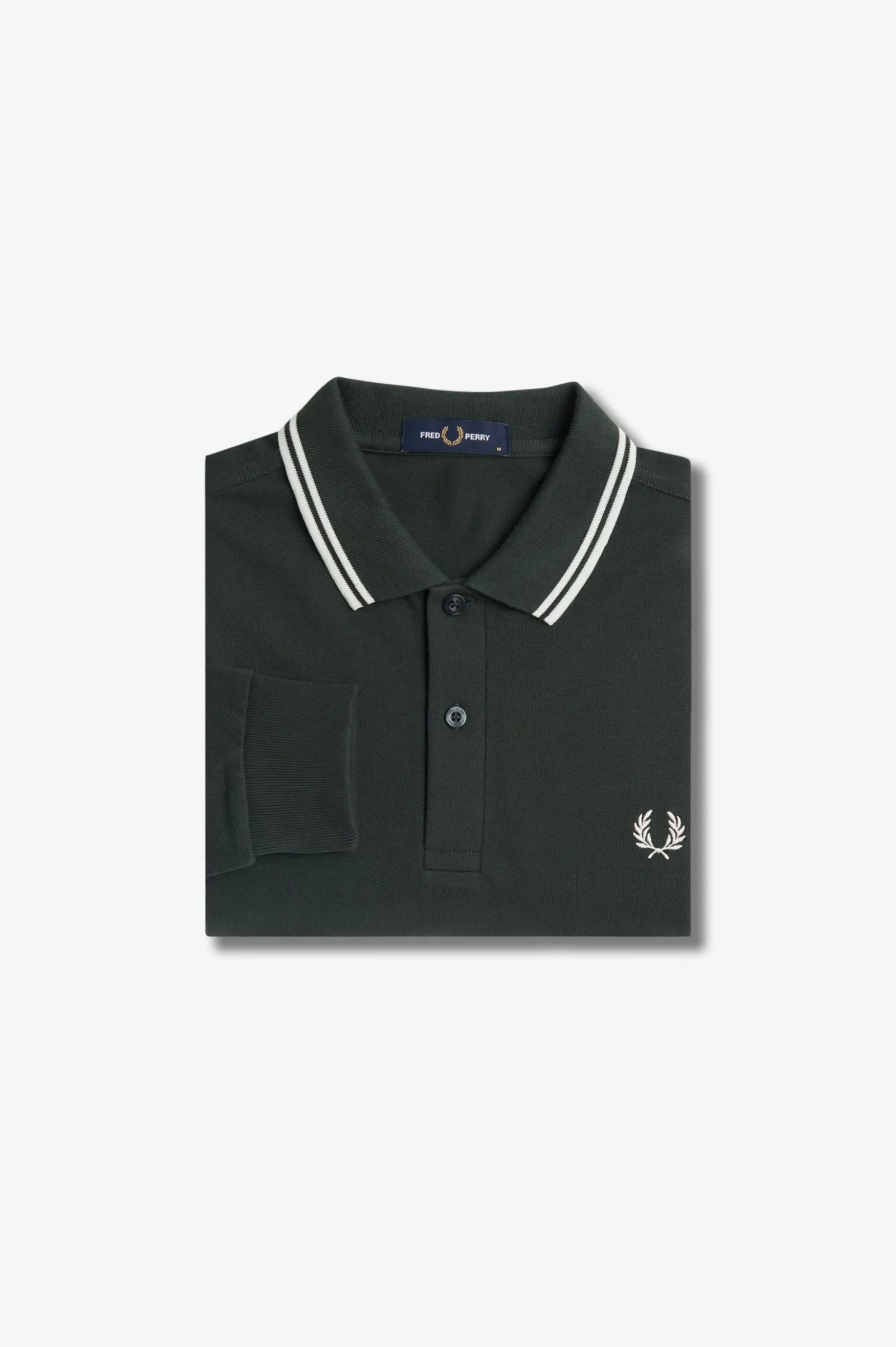 Fred Perry Long Sleeve Polo Night Green / Snow White / Snow White