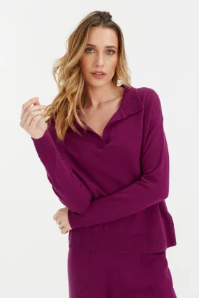 Grape Wool-Cashmere Collared Sweater