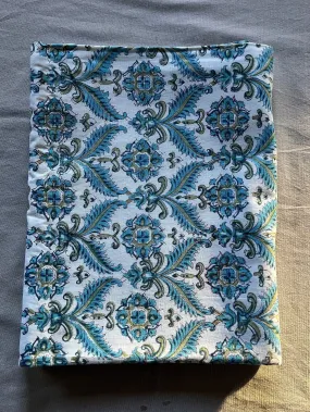 Green and Blue Indian Hand Block Floral Printed Cotton Table Cover, Table Top, French Tablecloth, Wedding Home Decor, Gift for Home