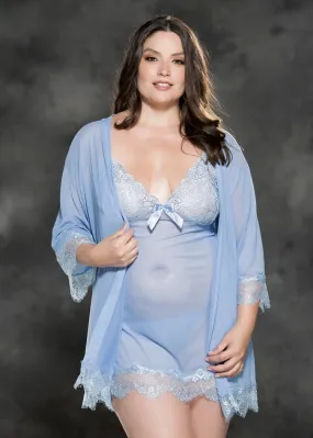 JCSTK - Beautiful Chemise, Robe and G string Set Sky Blue