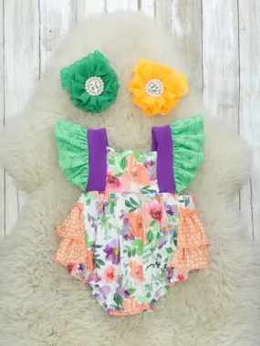 Purple & Green Floral Ruffle Bubble