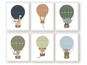 Set of 6 Hot Air Balloon Animal Prints