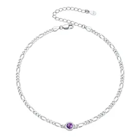 Sterling Silver Diamond Cut 3mm Round Birthstone Single Layer Anklet