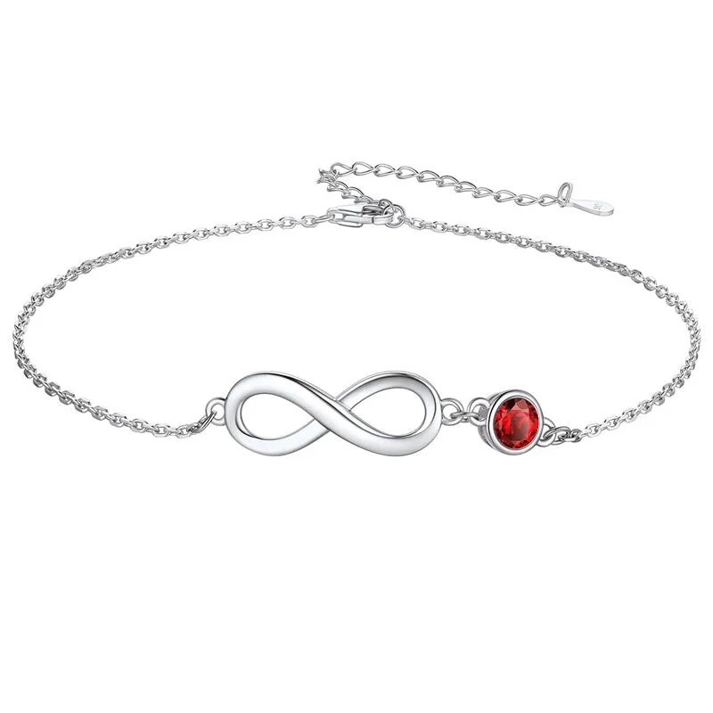 Sterling Silver Endless Love Symbol Birthstone Single Layer Anklet