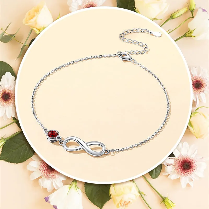 Sterling Silver Endless Love Symbol Birthstone Single Layer Anklet