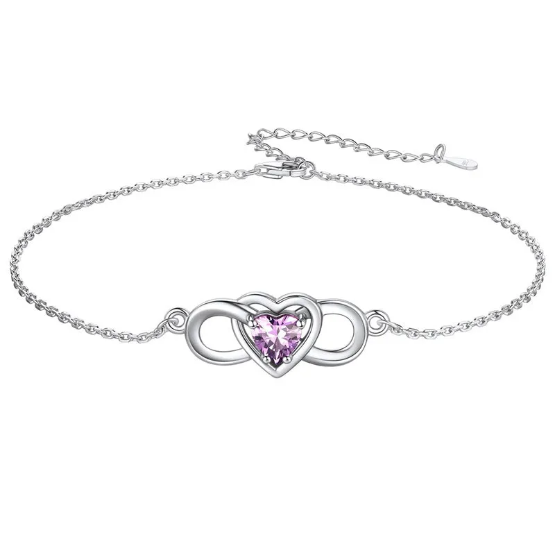 Sterling Silver Endless Love Symbol Birthstone Single Layer Anklet