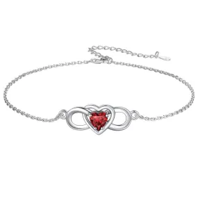 Sterling Silver Endless Love Symbol Birthstone Single Layer Anklet