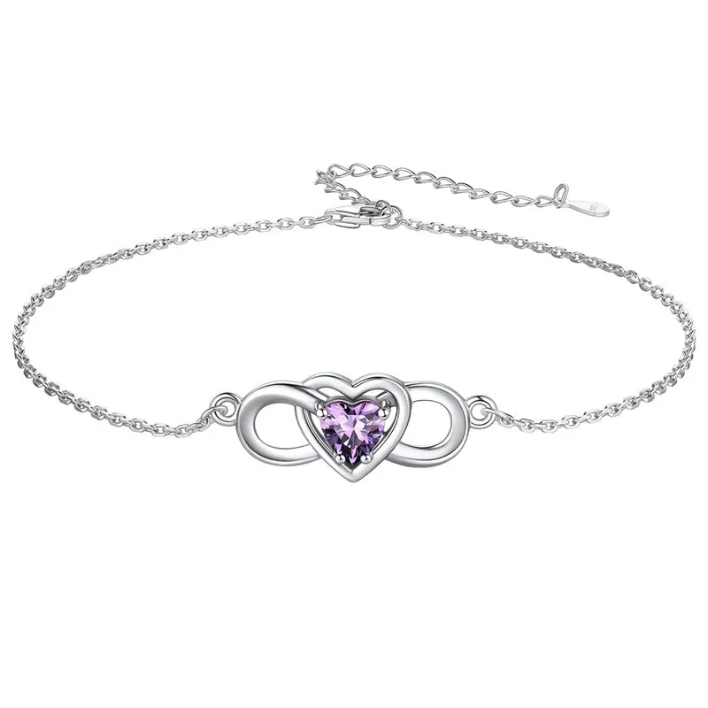 Sterling Silver Endless Love Symbol Birthstone Single Layer Anklet