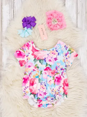 Vibrant Watercolor Rose Ruffle Romper