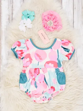 Watercolor Floral Pocket Romper